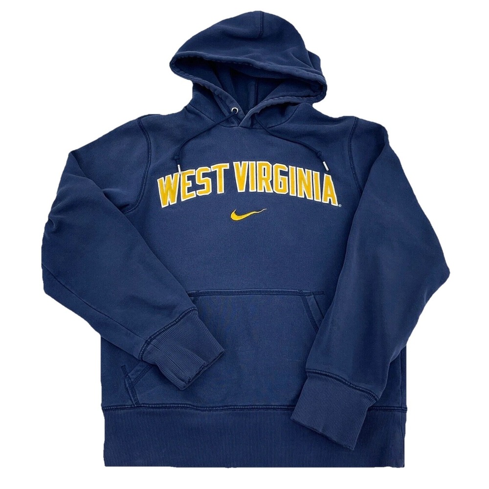 Vintage West Virginia Mountaineers Hoodie Men Small Nike Center Swoosh Y2K Stain